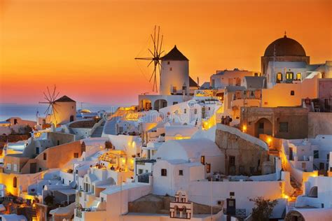 Oia at sunset stock photo. Image of beautiful, town, greek - 73121694