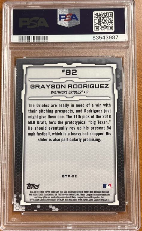 Bowman Chrome Topp Grayson Rodriguez Auto Auth Btp Psa