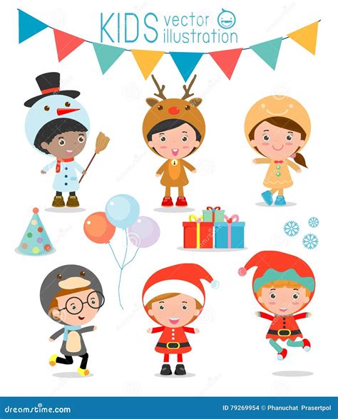 Kids With Christmas Costumeskids With Christmas Costumes Set Vector