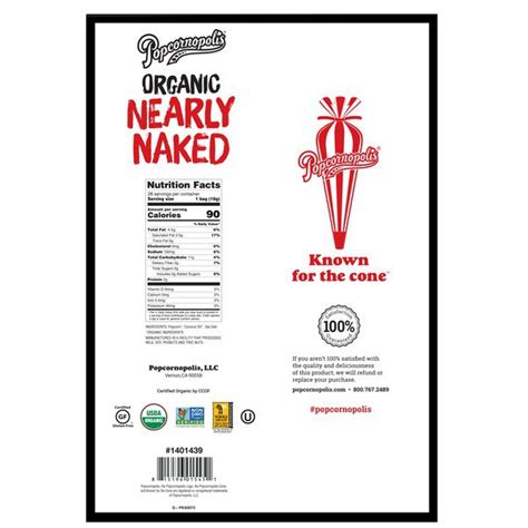 Popcornopolis Organic Nearly Naked Popcorn X Oz Costco Food Database