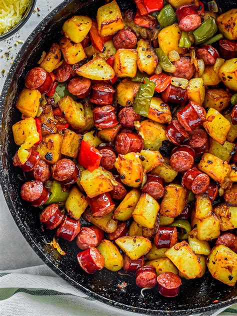 Fried Potatoes Onions and Smoked Polish Sausage - CheekyKitchen