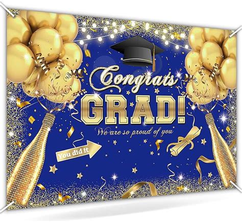 Congrats Grad Backdrop For Class Of 2024 Royal Blue And Gold Graduation