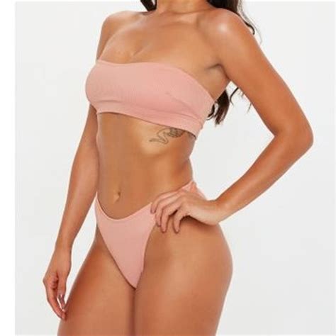 Missguided Pink Ribbed Bikini Top Size High Depop