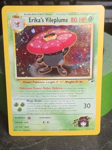 Pokémon TCG Erika s Vileplume Gym Heroes 5 132 Holo Holo Rare Swirl MP