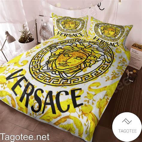 Versace Medusa Baroque Yellow White Bedding Set Tagotee