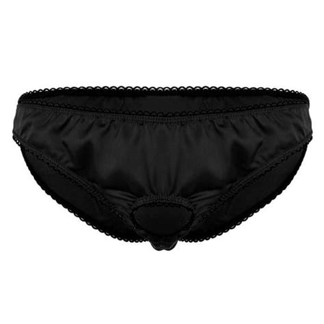YONGHS Homme String Sexy Ouvert Devant Satin Bikini Taille Basse Sous vêtement Underwear M XL