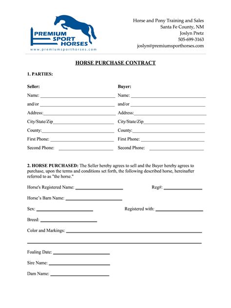 Horse Sale Contract Template Pdf Template