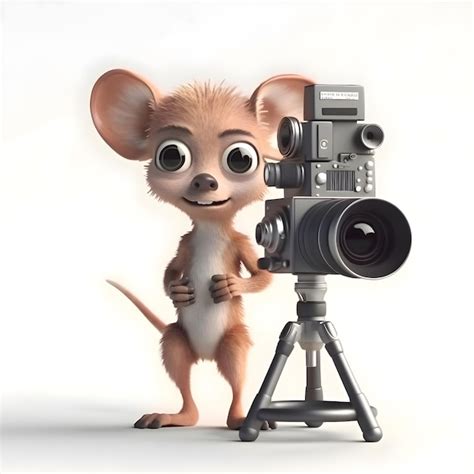 Premium Photo D Rendering Of A Cute Cartoon Mouse With A Camera On A