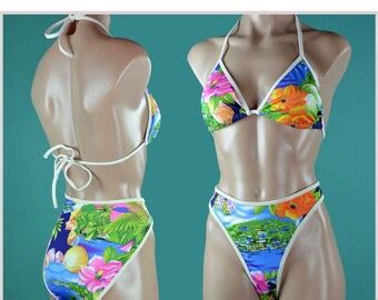 80s Womens Vintage Brazilian Bikini Swimsuit Two Piece Bikini Bathing