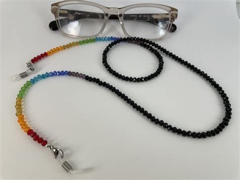 Chakra Glasses Chain Multi Coloured Eyeglass Cord Black Beaded Etsy