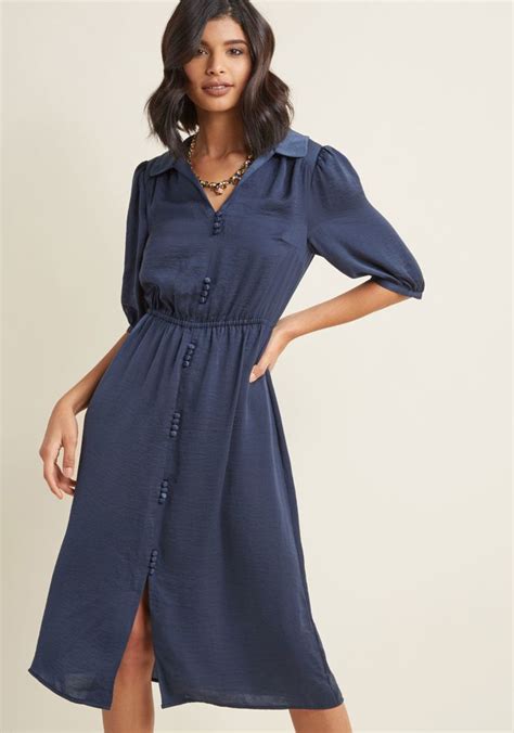 Satin Midi Shirt Dress In Blue Modcloth Long Sleeve Maxi Prom Dress Maxi Dress Prom Cheap