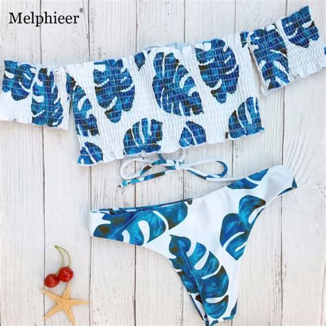 Tropical Leaf Print Bikini Set Ruffle Fold Swimsuit Swimwear Female