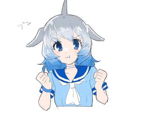 Safebooru 1girl 54 3nu T Blowhole Blue Eyes Blue Hair Blue Shirt Blush Choker Clenched Hands