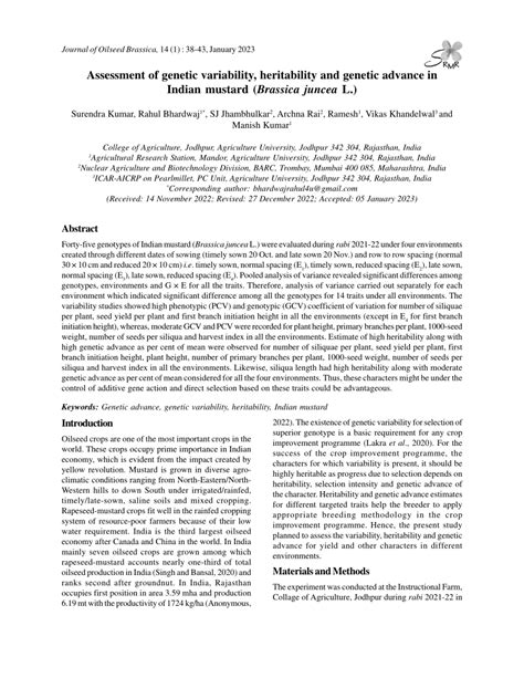 PDF Assessment Of Genetic Variability Heritability And Genetic