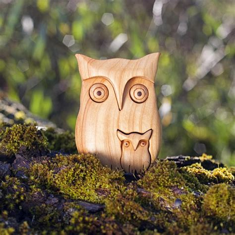 Handmade Wooden Owl Figurine For Home Decor Forest Decor