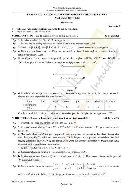 Subiecte Matematica Evaluare Nationala Clasa A Viii A Examen