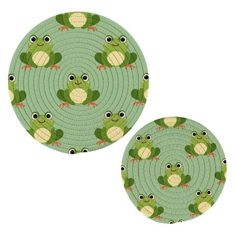 Cartoon Frogs Potholders Set Trivets Pads Pcs Cotton Heat Resistant Round Hot Mats For Kitchen