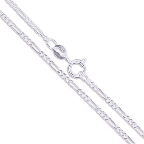 Sterling Silver Necklace Shiny Italian Figaro Chain Pure Italy