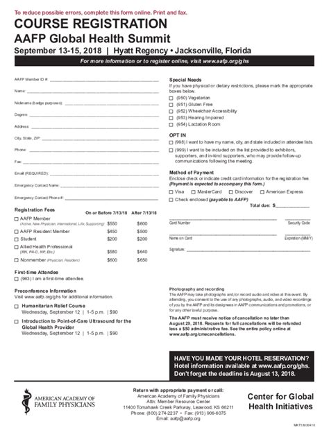 Fillable Online AAFP Global Health Summit Registration Form Fax Email