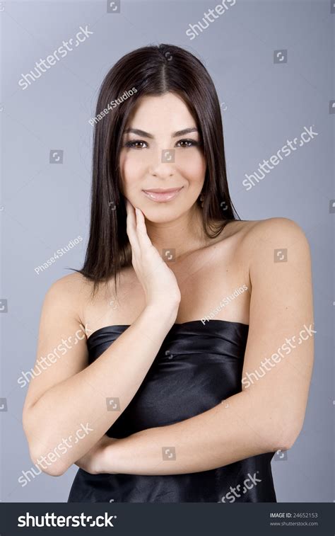 Sexy Elegant Brunette Black Evening Gown Stock Photo 24652153 Shutterstock
