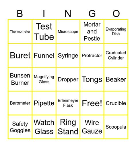 LAB EQUIPMENT Bingo Card