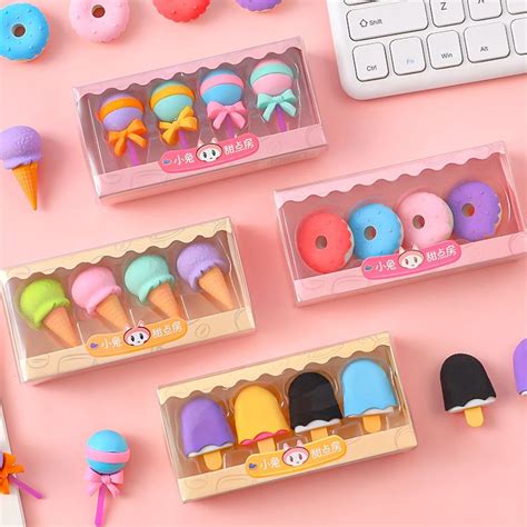 Dmw 4pcs Pack Kawaii Dessert Eraser Set Rubber Creative Pencils Eraser School Supplies Shopee