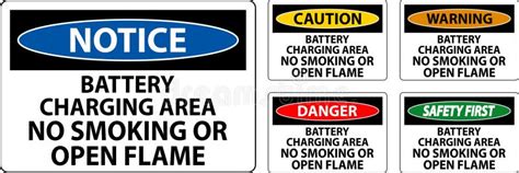 Danger Sign Battery Charging Area No Smoking Or Open Flame Stock