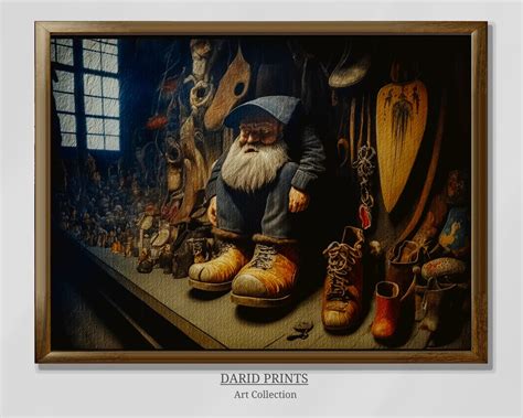 Gnome Oil Painting Fine Art Print Gift for Him Sculpted Impressionism ...