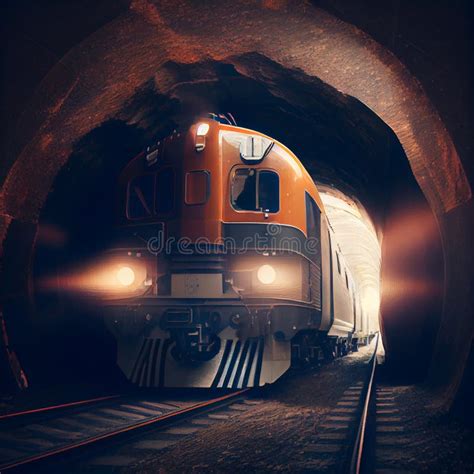 Mountain Railroad with Train in Tunnel. Stock Illustration ...