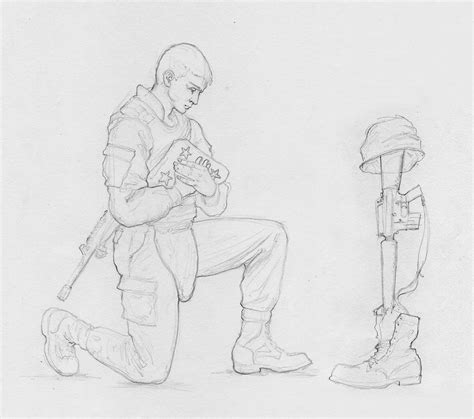 Army Soldier Kneeling Drawing