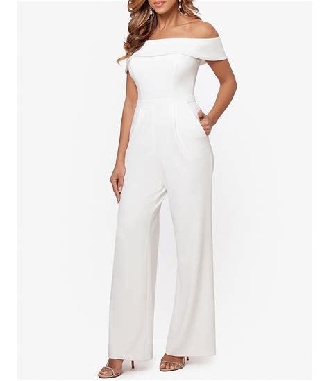 Xscape Off The Shoulder Crepe Wide Leg Jumpsuit Dillards