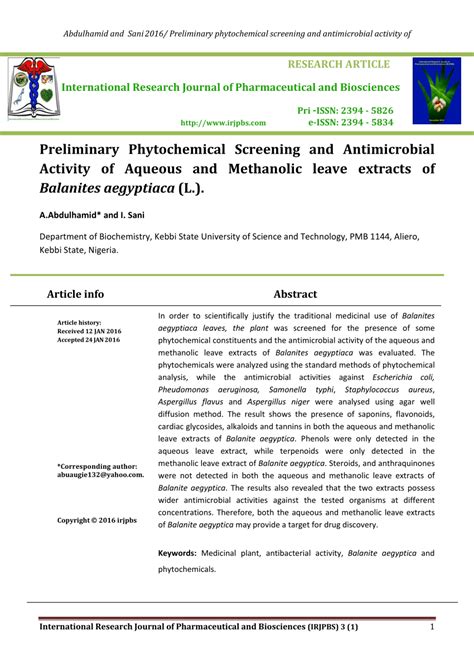 Pdf Preliminary Phytochemical Screening And Antimicrobial Activity Of