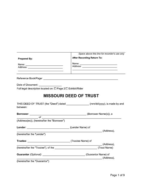 Free Missouri Deed of Trust Form | PDF | Word