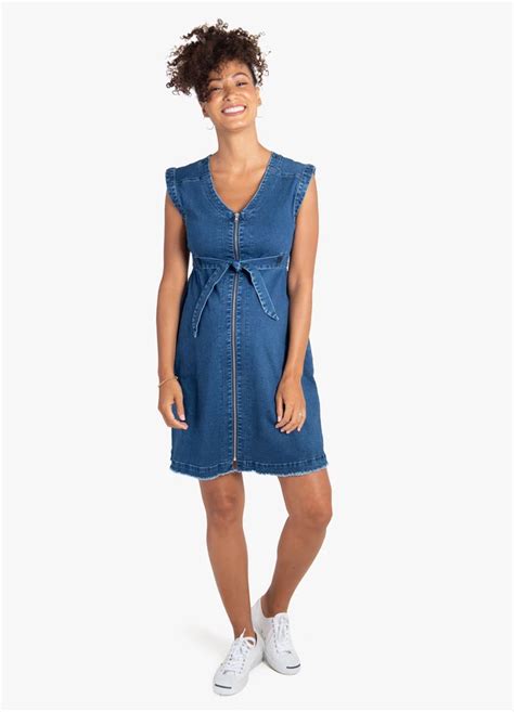 Zip Front Stretch Denim Maternity Dress Ingrid And Isabel Stylish Maternity Outfits Maternity