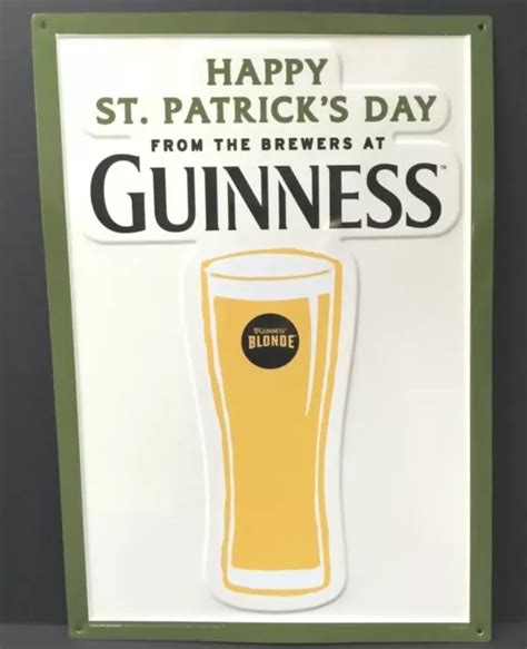 Guinness Blonde Happy St Patricks Day Tin Sign Embossed New 20 X 14