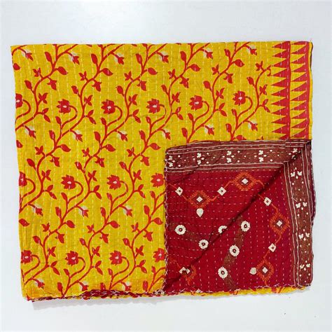 Bengal Kantha Throw Indian Sari Quilt Vintage Kantha Quilts Throw