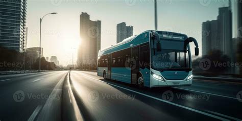 Bus driving on the road with cityscape motion blur background ...