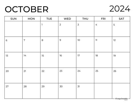 October Calendars Free Printable Fillable In October