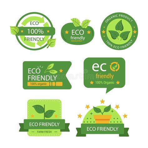 Flat Design Eco Concept Friendly Labels Vector Illustration Stock