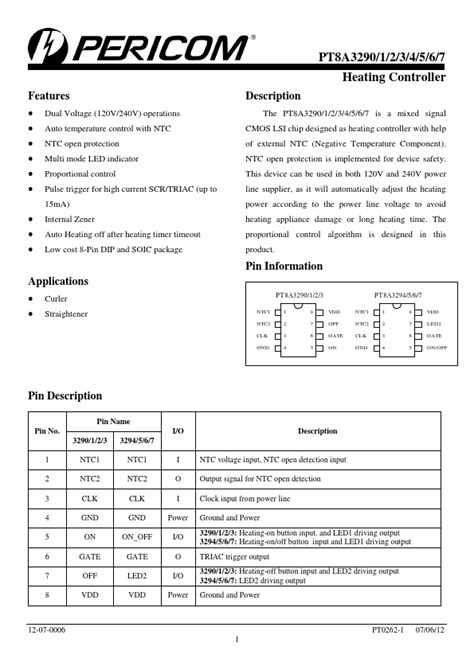 Pt8a3294 Pericom Semiconductor Controller Hoja De Datos Ficha Técnica