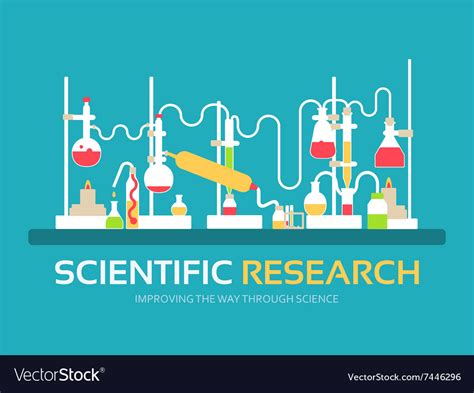 Scientific Research In Flat Design Background Vector Image