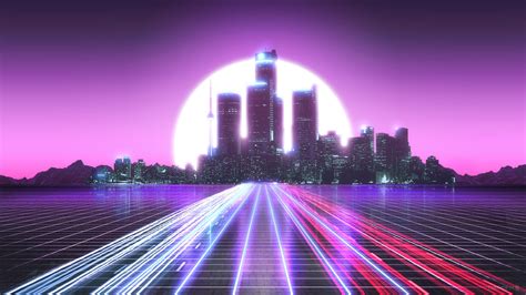 Synthwave City Lights 1920x1080 Wallpaper