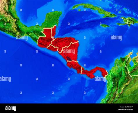 Central America From Space On Model Of Planet Earth With Country