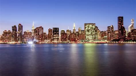 New York City Wallpaper 4K, Night illumination, Cityscape