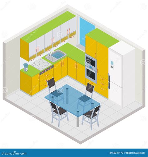 Interior Isométrico De La Cocina Del Vector Ilustración del Vector