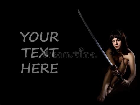 Nude Woman With Sword On Dark Background Free Space For Text Stock Image Image Of Cute Asian