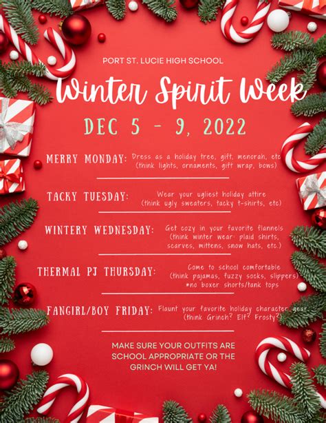 PSLHS Winter Spirit Week: 12/5-12/9 – Port St. Lucie High School