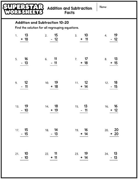 Addition And Subtraction Worksheets Superstar Worksheets