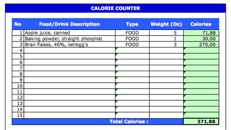 Calorie Counter Sheet To Print