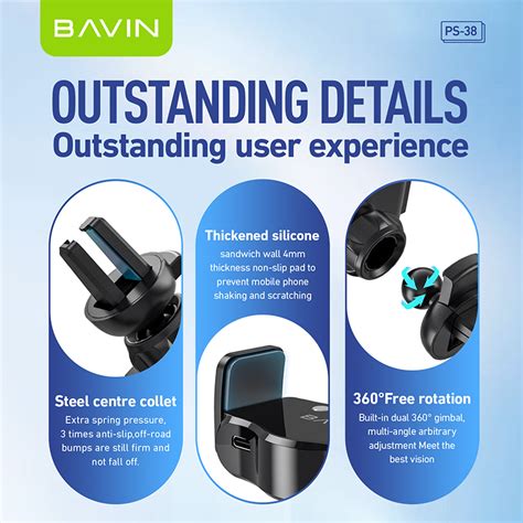 BAVIN PS38 Car Mount Phone Holder Stand 360 Degree Mount Rotation For